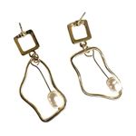Modernist Abstract Gold tone Earrings with Real Pearl Drops Photo 1