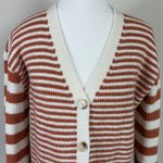 Sadie & Sage Tight Knot Balloon Sleeve Stripe Cardigan Rust & Cream Medium Orange Photo 1