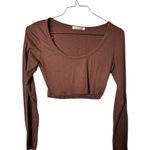 Heart Hips Brown Fitted Crop Long Sleeve Top Sz S Photo 0
