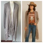 LOVE STITCH Womens Gray Knit Fringe Cardigan Sweater Duster Long Sleeve M Gray Size M Photo 5