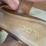 ALDO Woman’s Brown & Coral Strap Leather Wedge Gold Buckle Sandals Sz 8.5 Photo 5