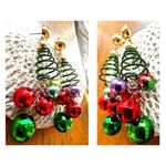 Christmas Tree Earrings New Handmade Jingle Bells Dangle Posts Festive P… Green Photo 6