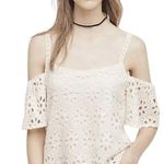ANTHROPOLOGIE HARLYN EYELET CROCHET COLD SHOULDER SHORT SLEEVE IVORY CREAM TOP S White Photo 0