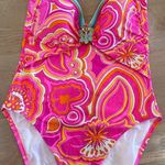 Trina Turk  Cutout Bandeau Pink OnePiece High Leg Morning Sunrise Swimsuit sz 12 Photo 3