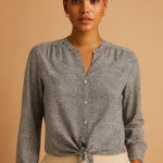 Talbots  Blue, Navy, White Patterned Button-Down Shirt Tie Hem Size MP Photo 0