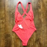 ZARA NWT Cross Strap One Piece Swimsuit Sz Medium Orange Pink Deep Vneck Photo 4
