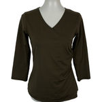 Title Nine  Brown Crossover V Neck 3/4 Sleeve Top Small Faux Wrap Casual Layering Photo 0