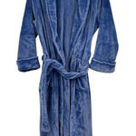 Natori N  blue fleece chunky thick robe waist tie long length oversized size XL Photo 0