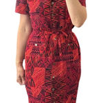 Vintage 90’s Red Abstract Lined Button Up Midi Dress Size 14 Photo 0