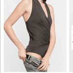 EXPRESS Tan Shiny Stretchy Wrap Front Halter Tie Neck Bodysuit Medium NWT Photo 10