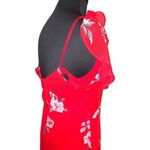 Speechless Red Floral A-Line V-Neck Short Sleeve Flutter Hem Midi Dress Size L Photo 3