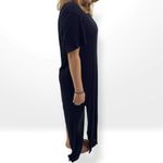 Sage The Label  Open Back Black Boatneck Ribbed Knit Short Sleeve Maxi Slit Dress Photo 4