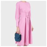 Tibi  Pink Lace Up Corset Long Sleeve Twill Midi Dress Size 10 Photo 2