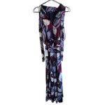 Eliza J Print Tie Waist Wide Leg Jumpsuit 4 Floral Purple Burgundy High Neck Photo 9