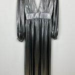 Gianni Bini Zella Metallic Plunging Long Sleeve Gown Slit Silver Formal US 2 NWT Photo 6