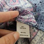 Emerald Blue & Magenta Geo Lace Trim Gauze Blouse Size Medium Photo 6