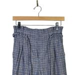 American Eagle  Paperbag Pants Womens S Blue Plaid High Rise Tapered Cotton Linen Photo 2