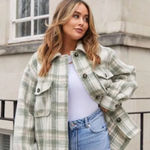 Davi & Dani  Ivory and Green Plaid Shacket Photo 0
