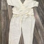 Free People  ‘Shining Sun’ Front Waist Tie Linen Blend V Neck Jumpsuit Small Photo 6