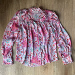 FATE. Pink Floral Ruffle Blouse Long Sleeve Size L Romantic Boho Top Photo 0