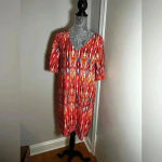 Caribbean Joe NWT  Multicolor Rayon Dress Cold Shoulder. V Neck. Sz: M. Photo 1