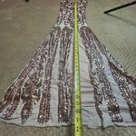 A'Gaci Gold Sequin High Slit Fitted Gown SZ L 8/10 Formal Gala Prom Stretchy Photo 5
