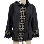 Escada Jacket Blazer Beaded Embellished Satin Peplum Ruffle Size 46 US 16 Black Photo 0