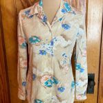 Vintage 70s floral polyester disco shirt Tan Size M Photo 9