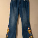 Telepatia Sunflower Embroidered Flare Jeans | Size: 5 (27) Blue Photo 0