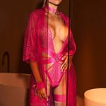 Hunkemoller Pink Peacock Lace Long Kimono Robe, NWT Size L Photo 1