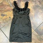 London Times Petite Satin Ruffle Neck Sheath Solid Dress 6P Photo 2