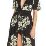 Socialite Floral Print Romper Maxi Dress Plunge V-Neck Black White L Photo 0