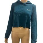 Hurley  Ribbed Turquoise Long Sleeve Hooded Cropped Shirt Kangaroo Pocket Medium Photo 1