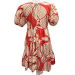 Hutch  Coral Plumeria Print Puff Sleeve Tiered V-Neck Mini Dress Preppy Coastal Photo 3