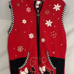 Women’s Ugly Christmas Sweater Vest Terrier Dogs Size Medium Ramie Cotton Tacky Red Photo 0