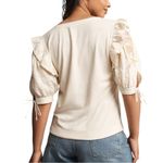 Anthropologie By Embroidered Elbow Puff-Sleeve Top size XL Cream Floral NWT Photo 1