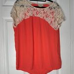 Maeve  Cream Lace Cap Sleeves Orange Blouse Short Sleeve Top Size Small Anthro Photo 0