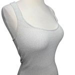 Bebe Y2K Tank Top M Light Gray Shimmer Ribbed Knit Stretch Scoop Racerback Glam Photo 2