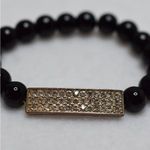 Cookie Lee  Black Beaded Gold Tone Rhinestone Bar Stretch Bracelet Photo 1