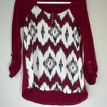 Rewind  3/4 Sleeve Maroon Back and Aztek Patterned Front Blouse Size Juniors S Photo 0