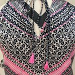 The Limited  Halter Top Navy/Pink Tie Back Tassels Silky Cocktail Office Y2K Girl Photo 4