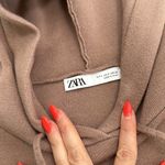 ZARA  Women’s Light Brown Long Sleeve Drawstring Cropped Hoodie Sweatshirt Small Photo 6