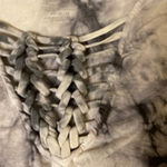 American Eagle Gray Tie-Dye Lace-Up Long Sleeve Shirt Women’s Size Medium Photo 3