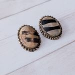 Vintage Clip On Earrings Patterned Oval Photo 2