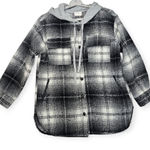 Allie Rose | Plaid Hooded Shirt Jacket | Women's | Small | Black / Gray| Button Photo 0