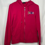BCBGMAXAZRIA NWOT BCBG women’s colorful bright‎ pink sequin hooded full zip sweatshirt large Photo 0