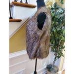 Rue 21  Faux Fur Lined Vest Jacket Pockets L/XL Brown Hook/Eye Closure Fluffy Photo 4