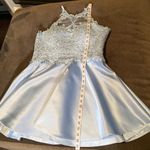 Women’s Pale Blue Halter Neck Lace Appliqué Prom Party Homecoming Dress Size 12 Photo 8