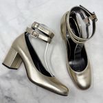 Saint Laurent NEW  Babies Edgy Mary Jane Ankle Strap Pumps Mid Heels Gold 38.5 Photo 1