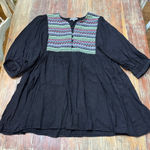 Umgee  Tunic/Mini Dress XL Black Multicolor Embroidered Gypsy Hippie Boho Photo 0